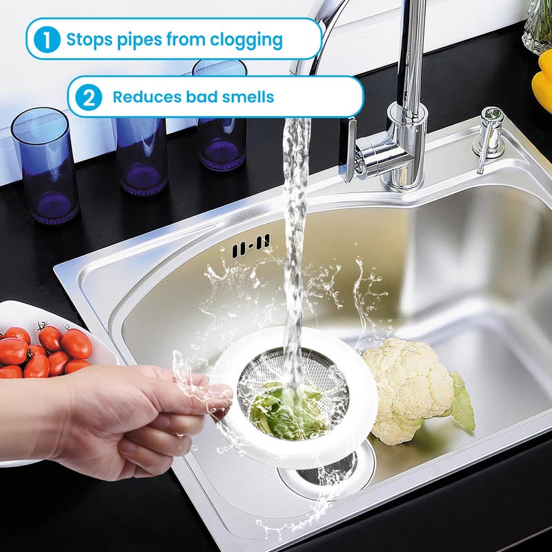 Lunyi 2 PCS Stainless Steel Sink Strainer 4.5" Diameter, Mesh Metal Drain Strainer, Fine Mesh Kitchen Sink Strainer, Hair Basket Drain - Fits Most Kitchen Sink, Bathroom Bathtub, Shower Drains - Image 3